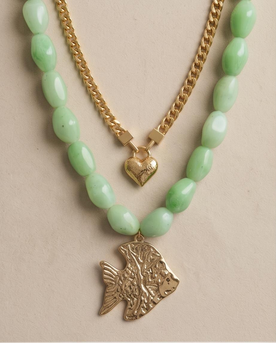 GOLD AND GREEN FISH NECKLACE