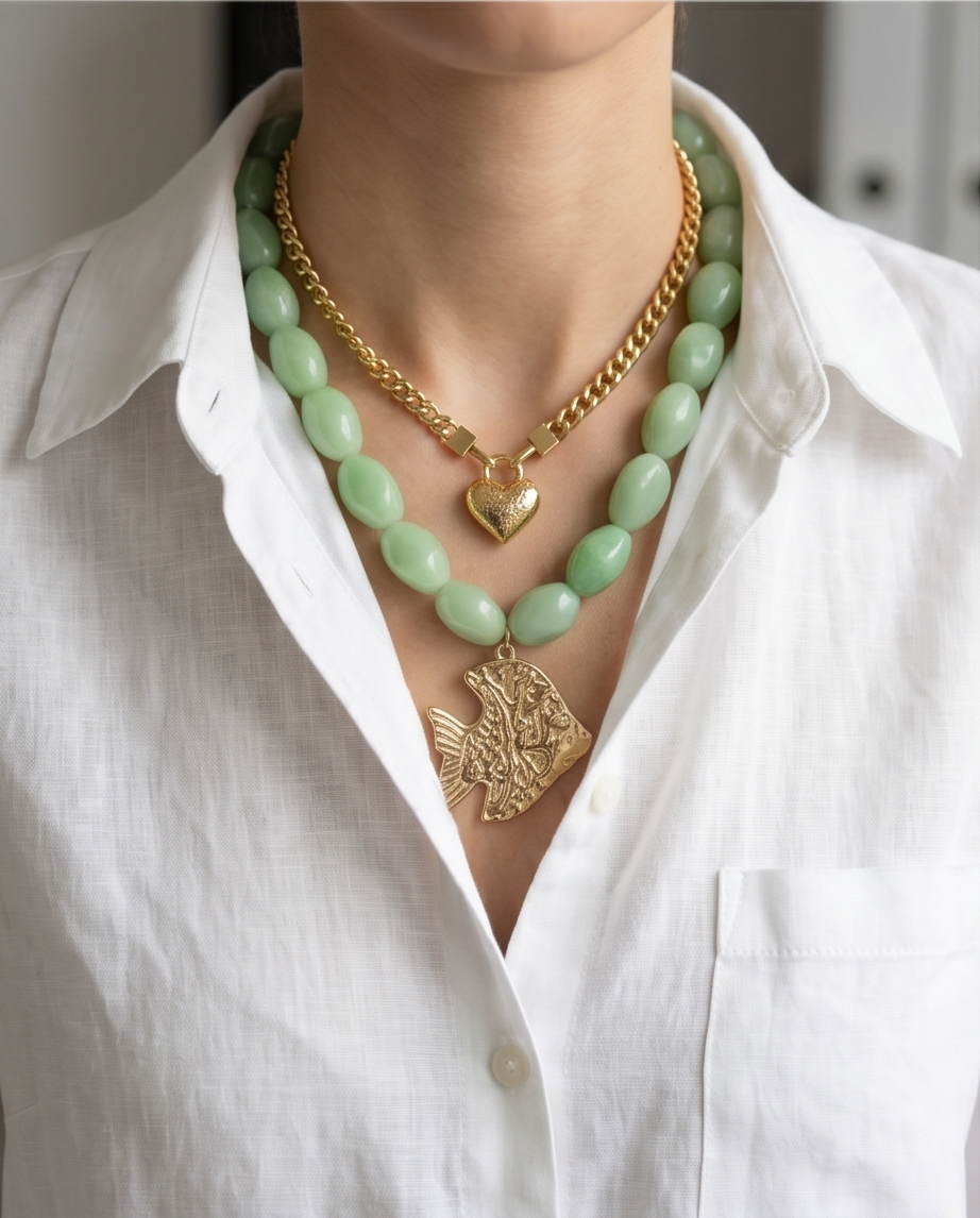 GOLD AND GREEN FISH NECKLACE